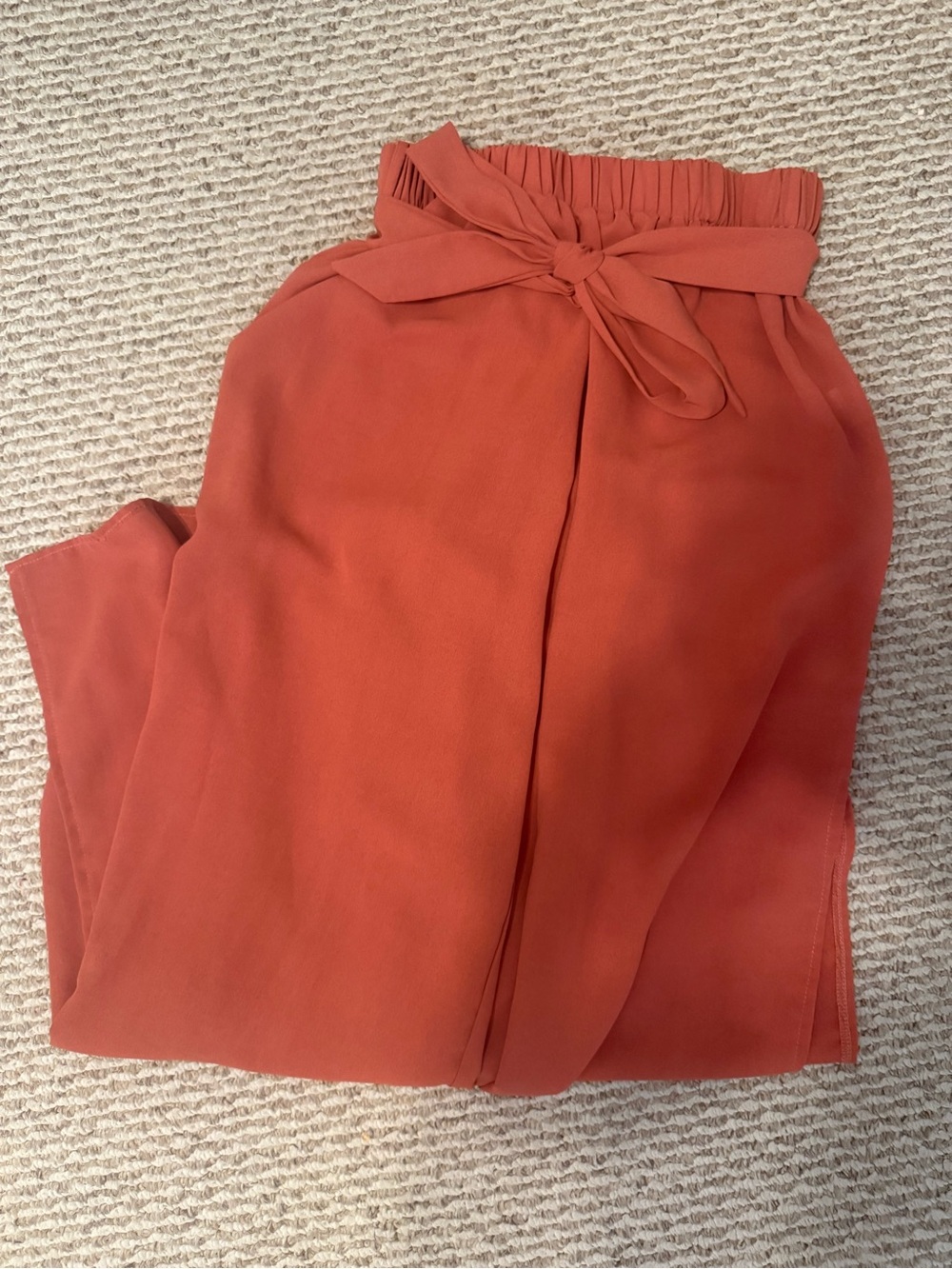 SHEIN Burnt Orange Paperbag Tie-Waist Wide-Leg Pants